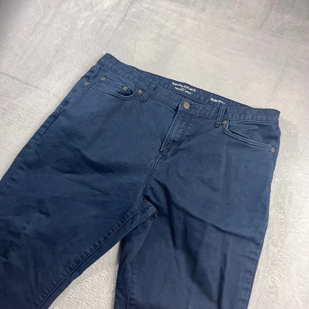 Banana Republic Travel Jean Mens 36x30 Athletic Fit Navy Blue Stretch Denim Pant